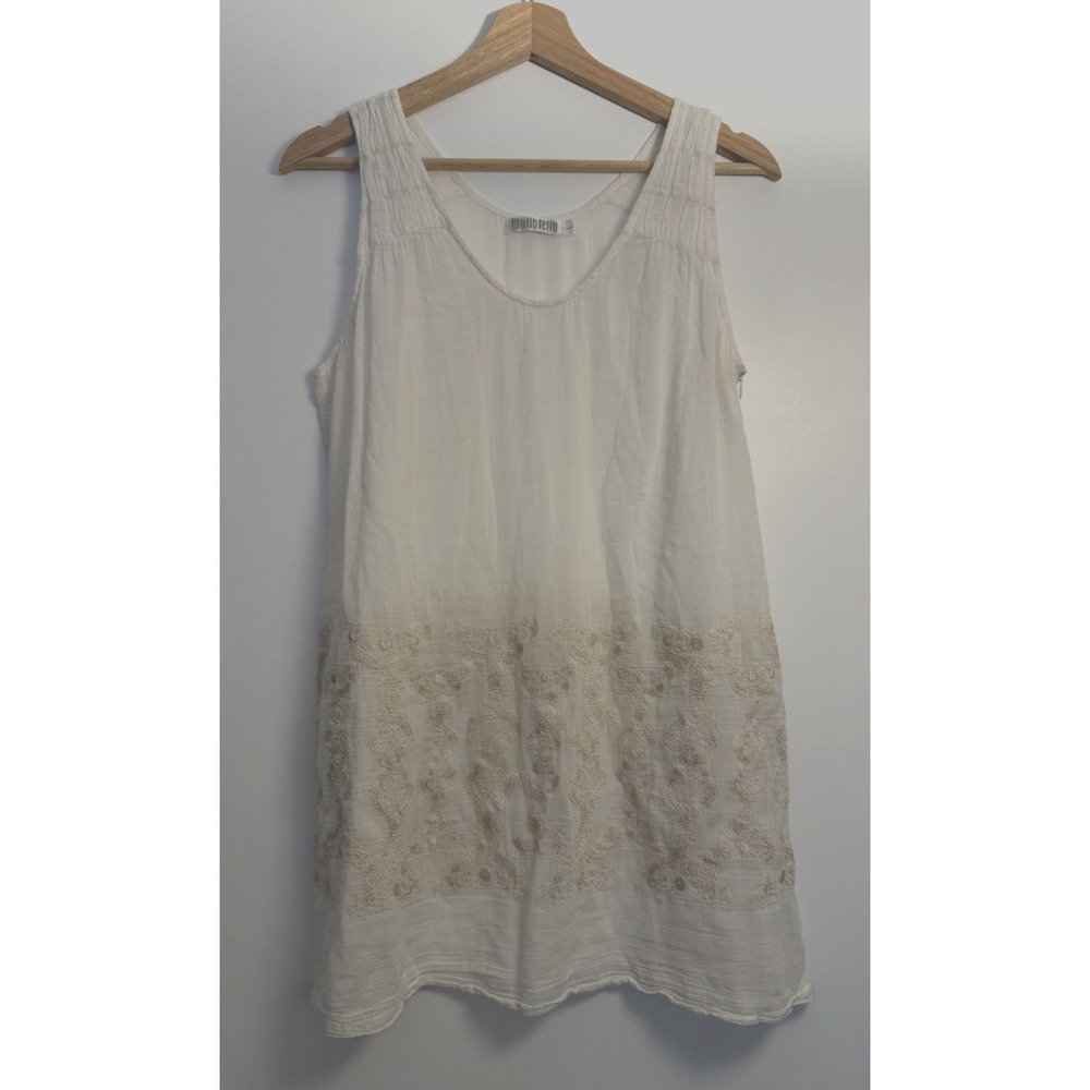 Monoreno Women's Embroidered Ivory Tunic‎ Blouse Size L Semi-Sheer Zip Romantic - Picture 11 of 16